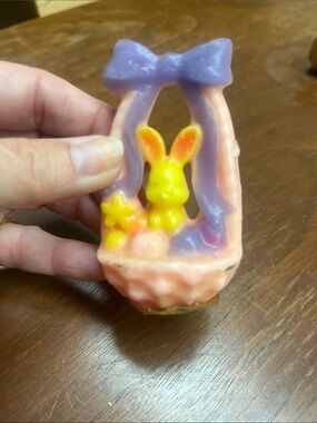 Vintage Gurley Easter Bunny Candle Figurine - Yellow & Lavender & Pink